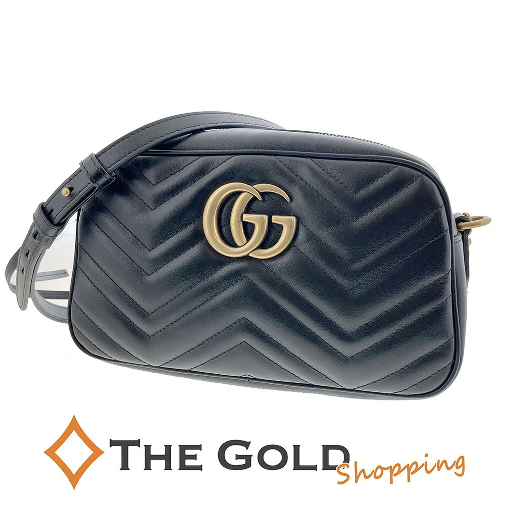 Gucci Camera Bag GG Marmont Chevron Chain Leather Crossbody Bag Black